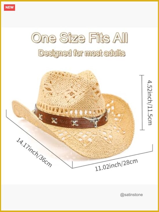 Straw Wide Shapeable Brim Cowboy Hat for Women Men main image 7